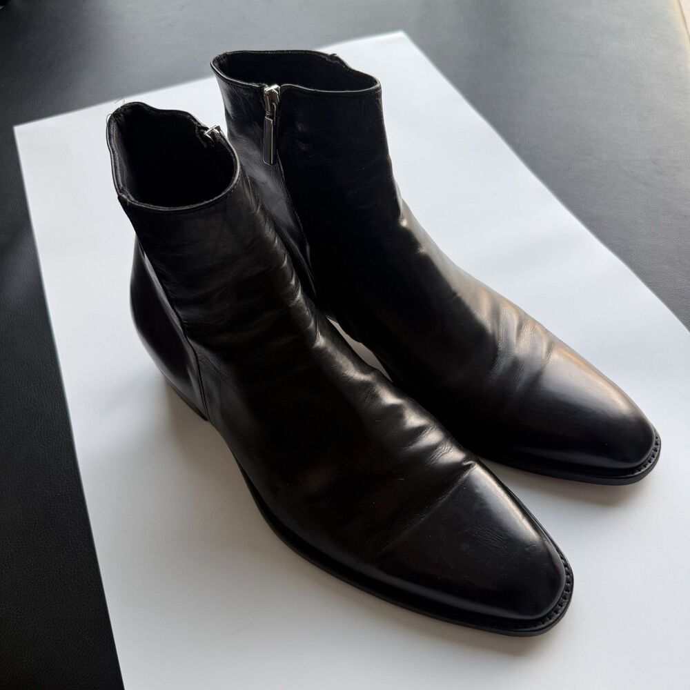 Alessandro Vasini Dylan 30mm Ankle Zip Boots Black Leather Italy Men's 44.5 11.5
